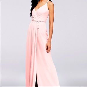 David’s Bridal Georgette Wrap Dress, Size 6, petal pink
